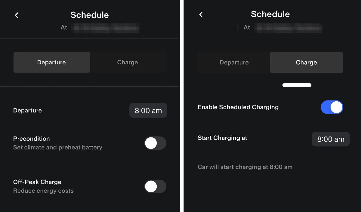The new Tesla app lets you adjust scheduled and departure charging options with update 2021.36