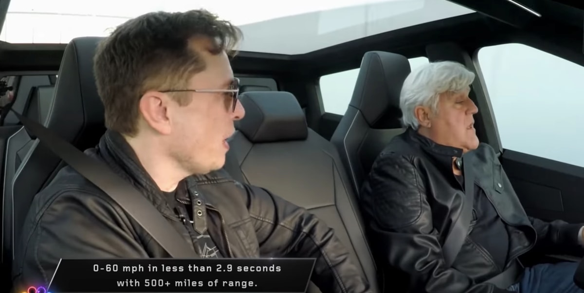 Jay Leno takes the Cybertruck for a spin