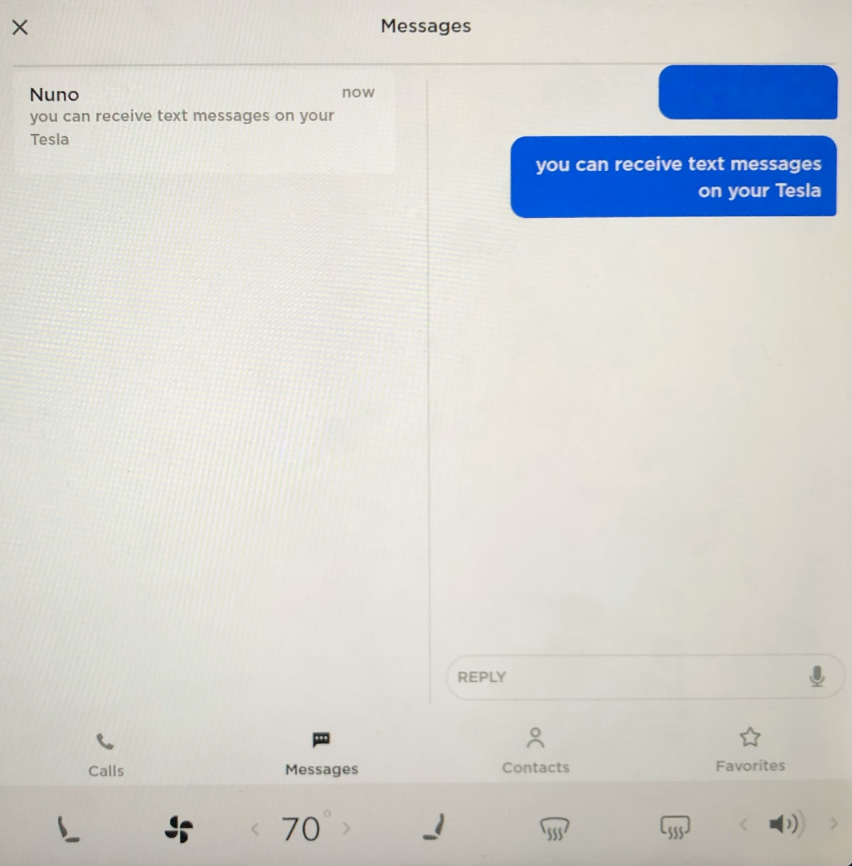 Updated Tesla phone messages UI