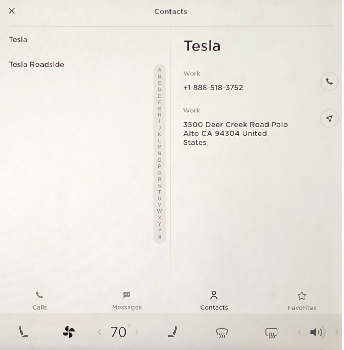 Updated Tesla phone contacts UI