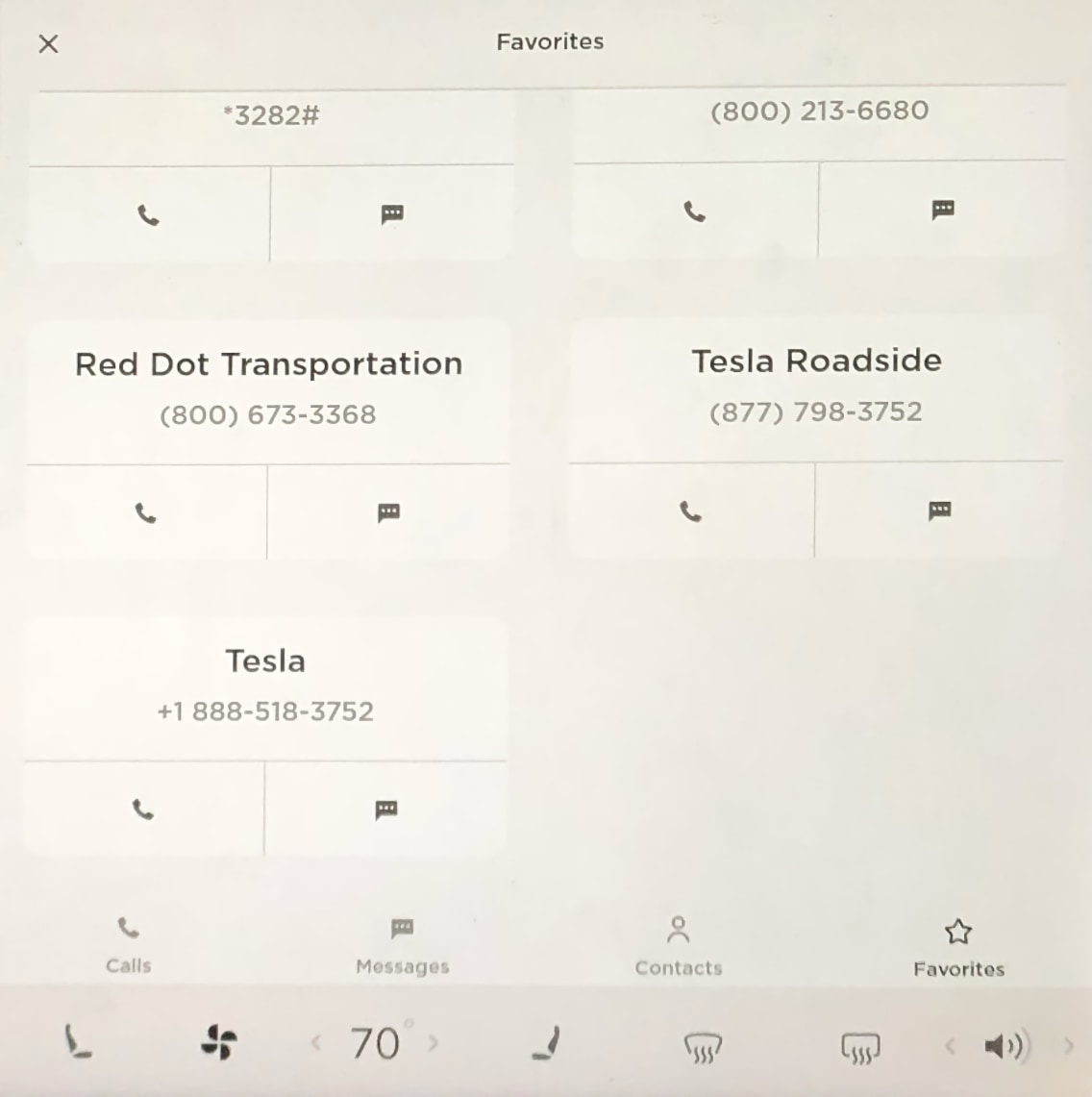 Updated Tesla phone favorites UI