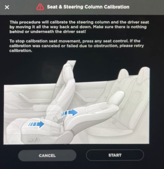 Tesla Seat and Steering Column Calibration feature in update 2021.44