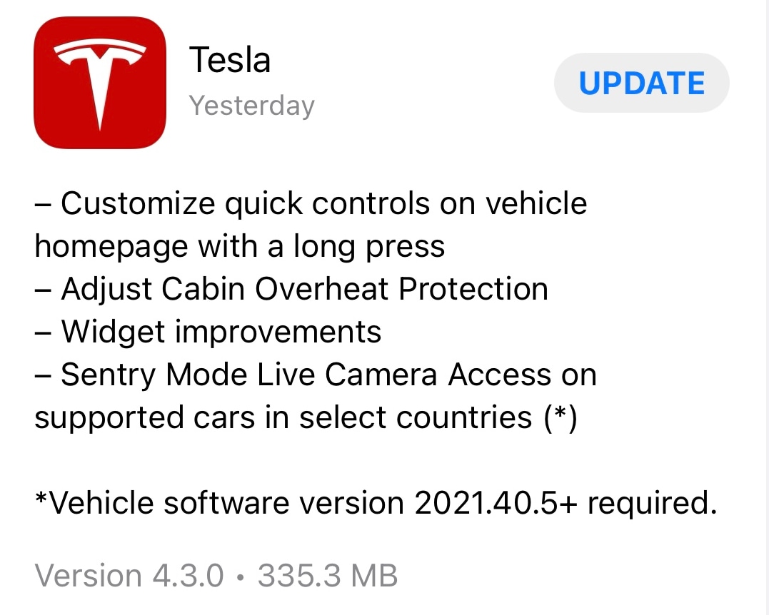 Tesla releases version 4.3 of its iOS app