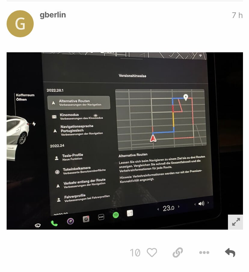 Tesla's Alternate Routes has also been seen available in Germany