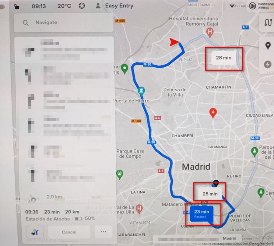 Tesla Alternate Routes is seen available in Spain for this user