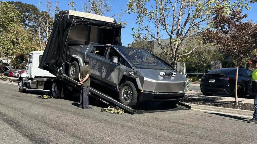 Tesla's Cybertruck being unloaded for further testing