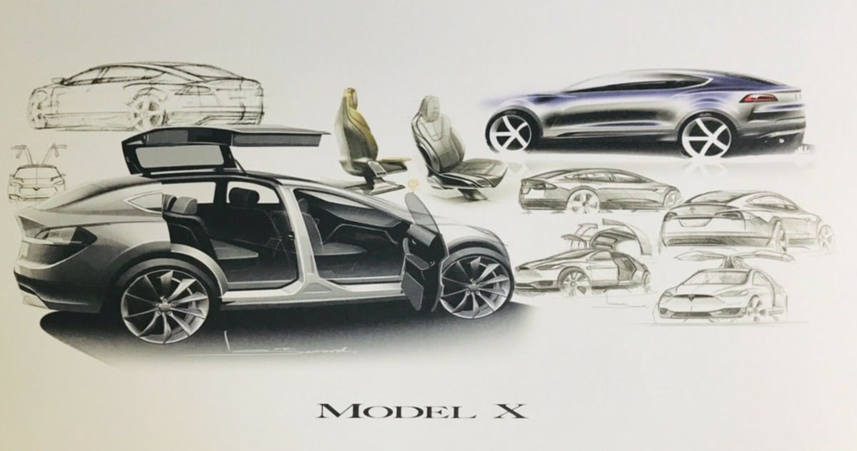 An early sketch of the Model X that was initially given to owners of the Model X
