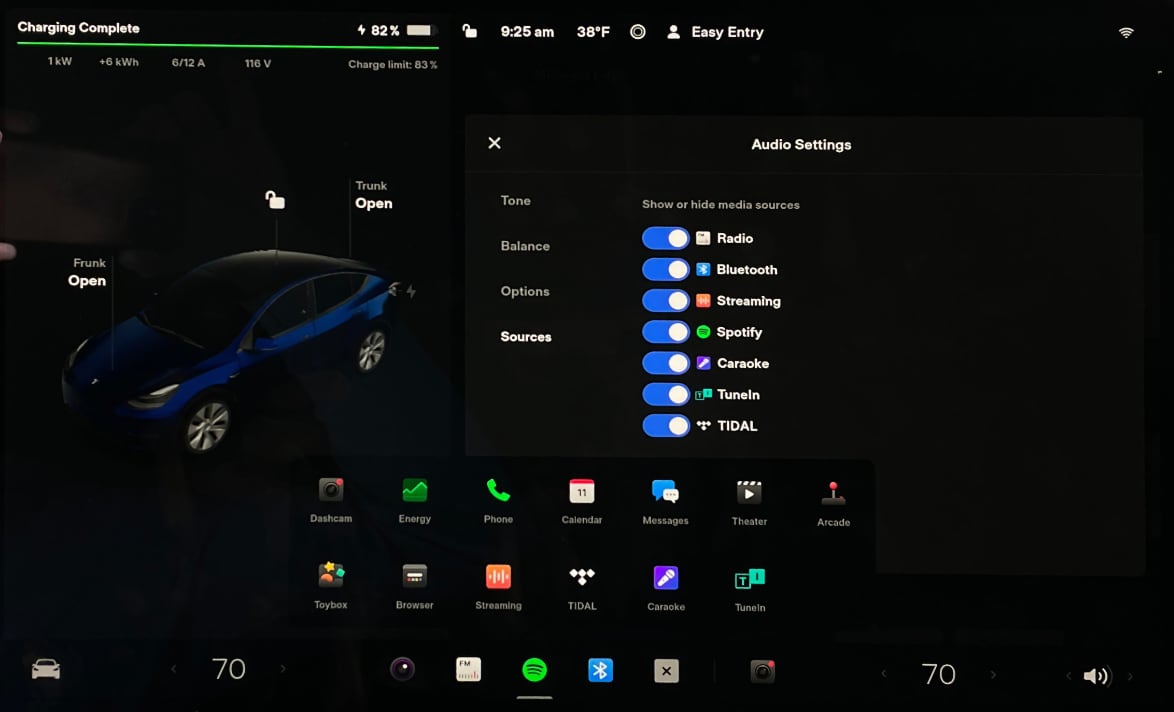 Tesla supports various music services