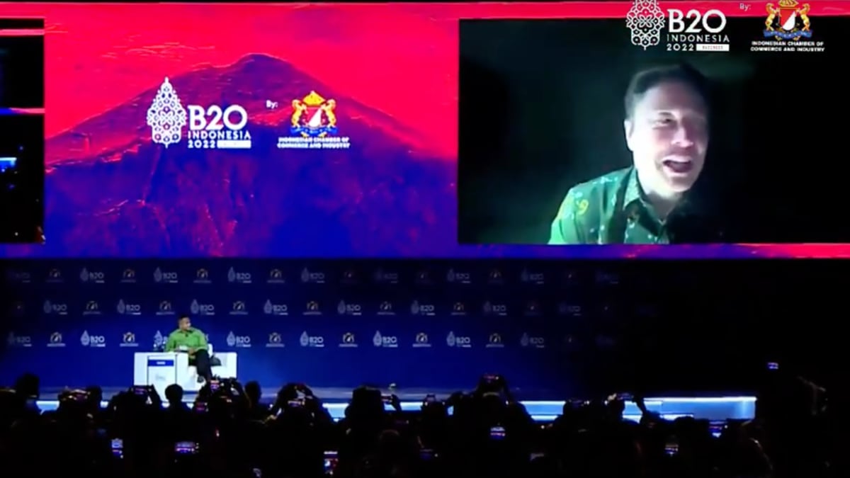 Elon Musk speaks at the B20 conference