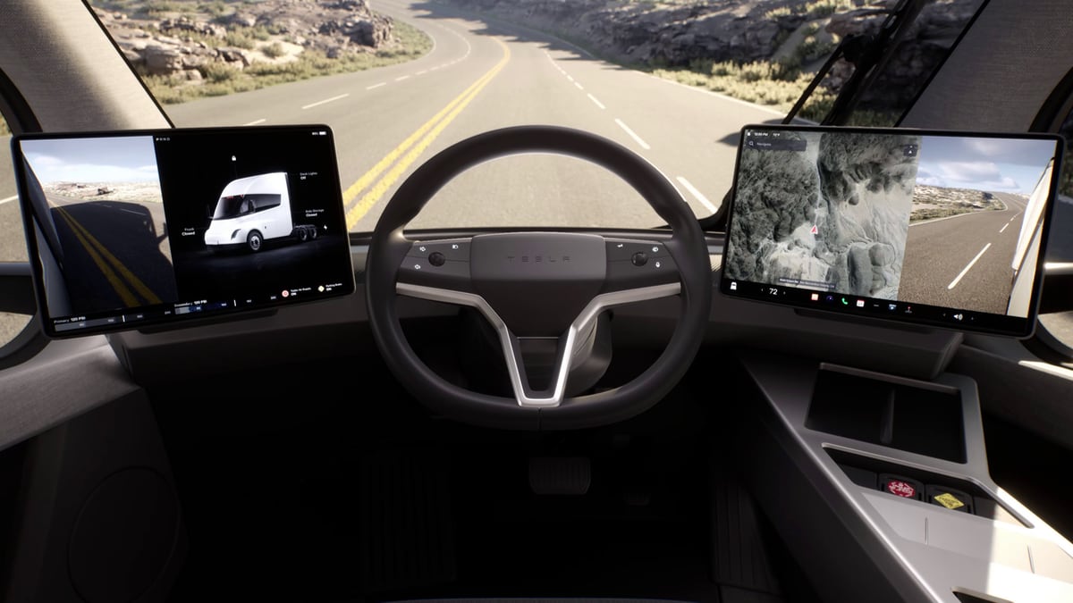 The Tesla Semi puts the driver between two 15-inch displays
