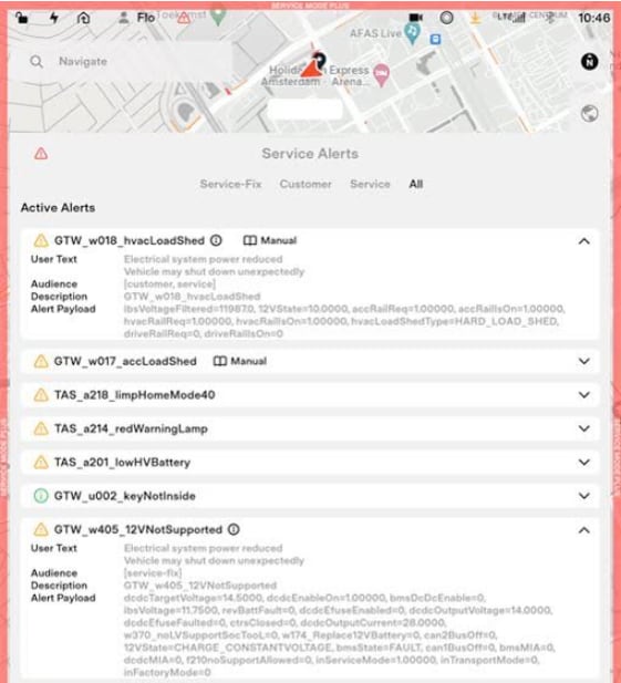 Alerts in Tesla's Service Mode will contain additional details on what triggered the alert