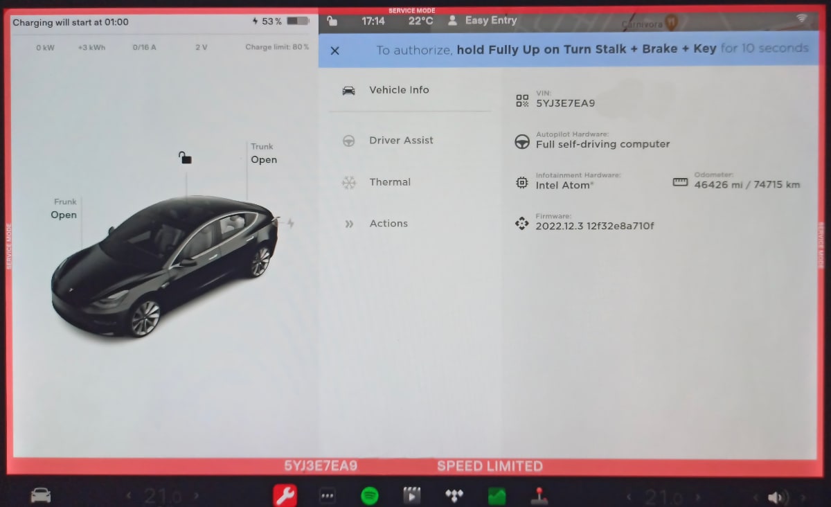 Tesla Updated Service Mode feature in update 2022.12.3.8