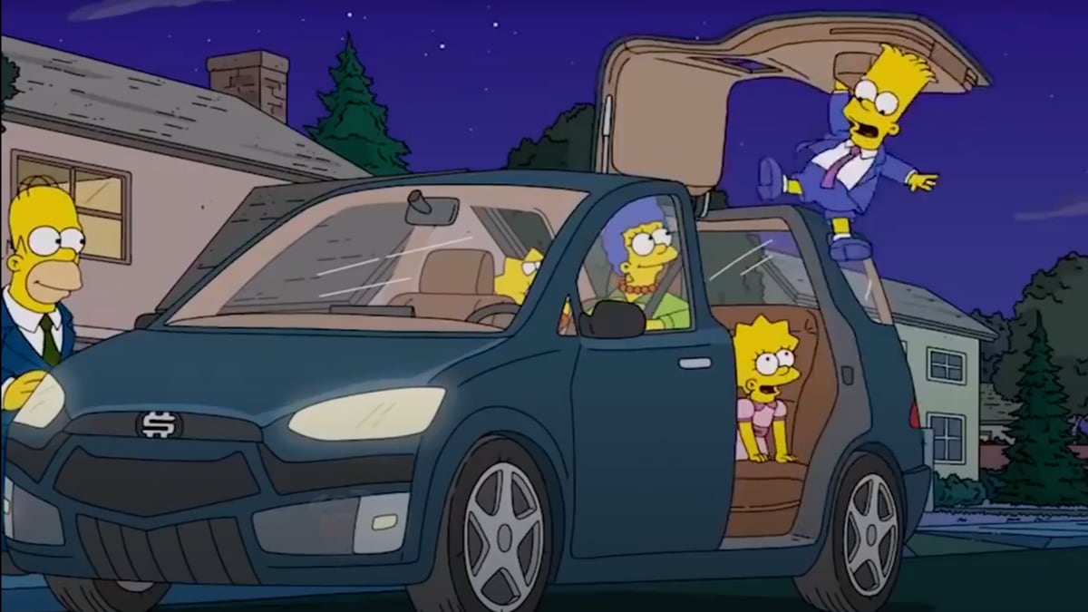 The Model X opens its falcon doors and hits Bart Simpson