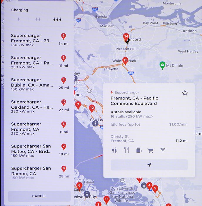 Tesla Superchargers List feature in update 2022.12.3.3