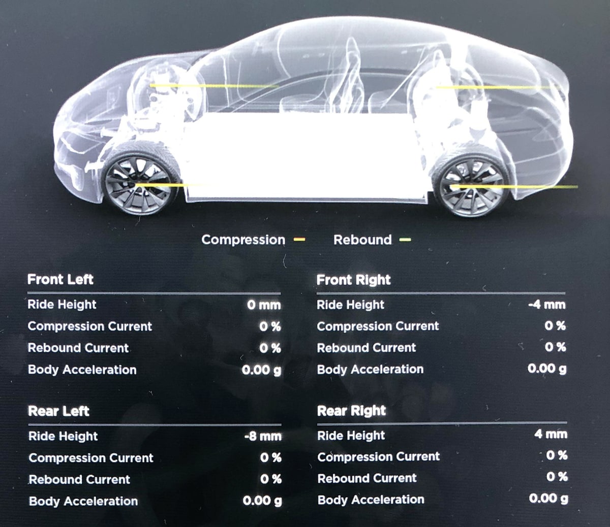 Tesla shows you real-time suspension metrics