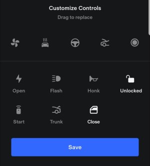 How to add more 'Quick Control' icons in the Tesla app