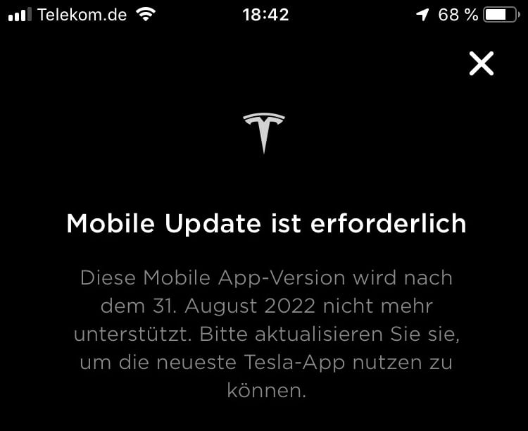 Tesla will stop supporting version 3.x of their app