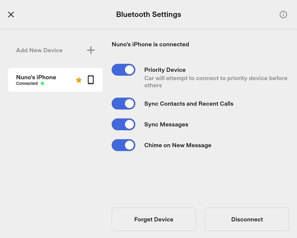 Tesla Bluetooth Menu feature in update 2022.20.10