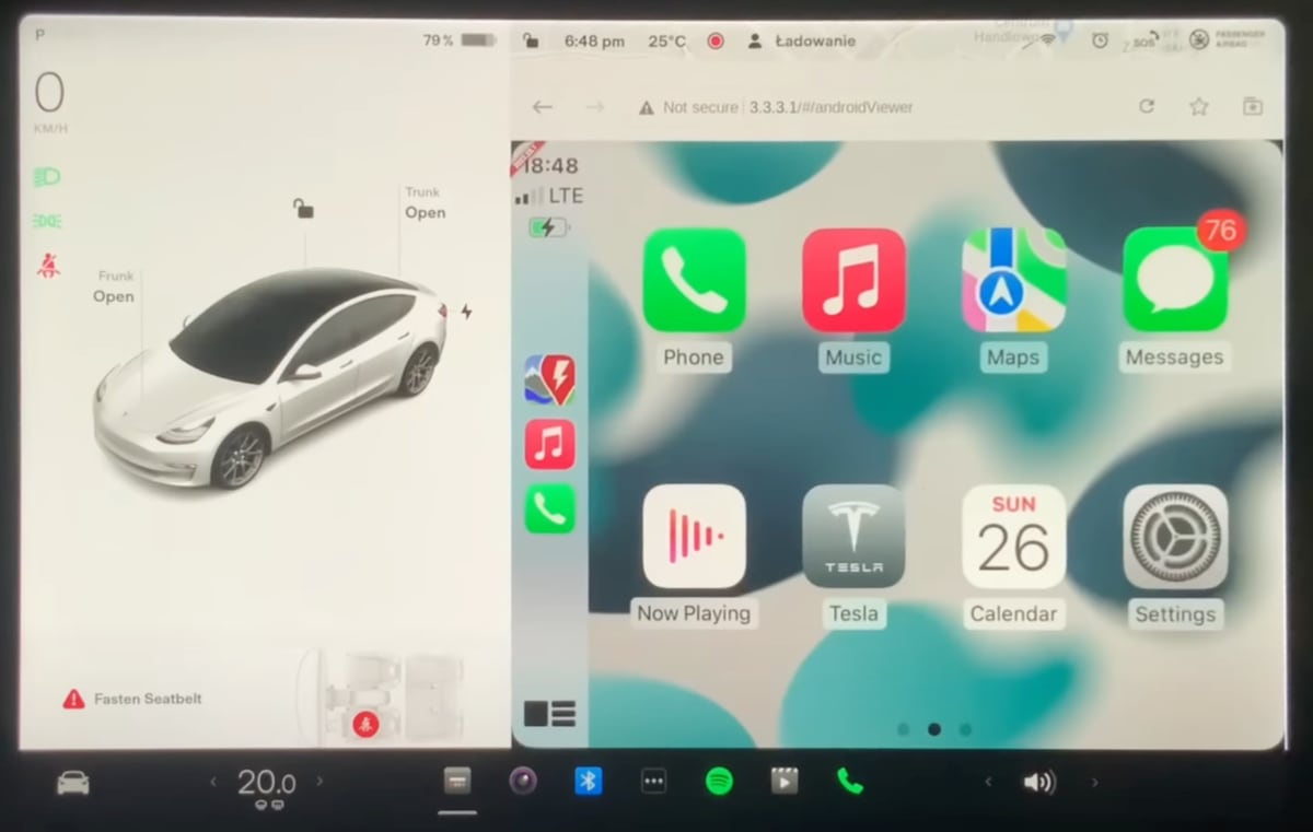 Apple's CarPlay running on a Tesla