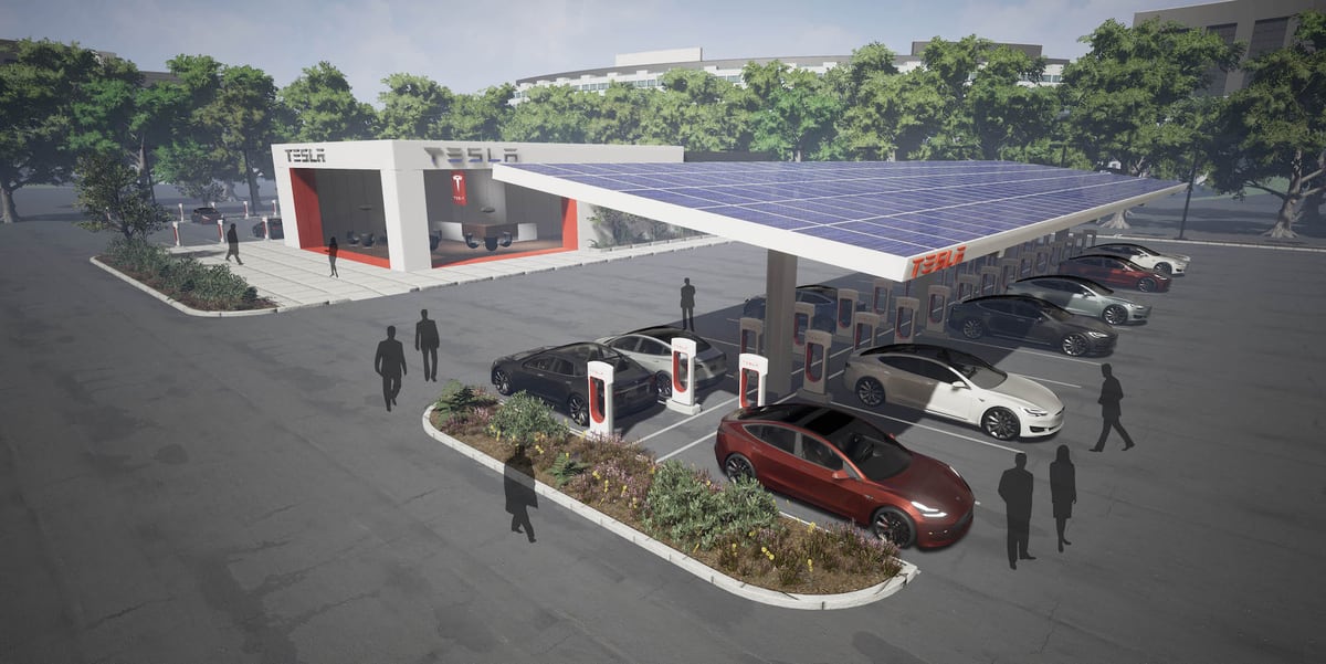 Tesla's long-term vision for Superchargers includes solar and batteries