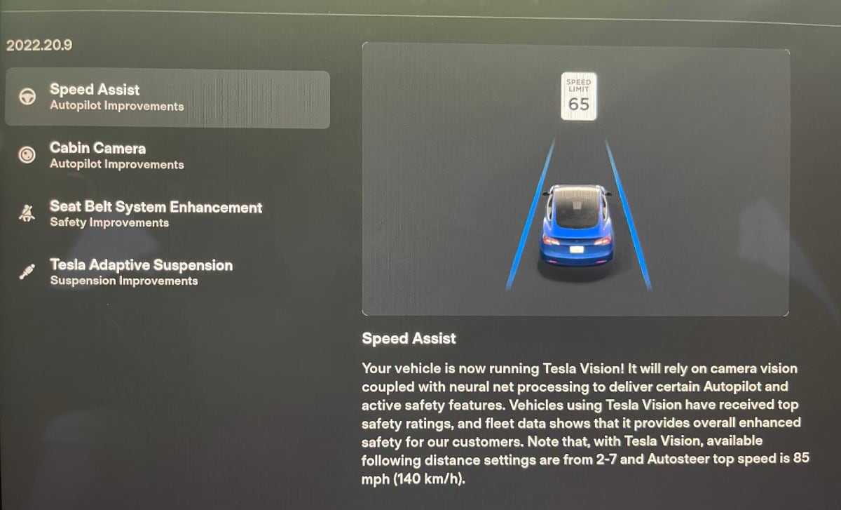 Tesla appears to be transitioning its first radar-equipped vehicles to Tesla Vision