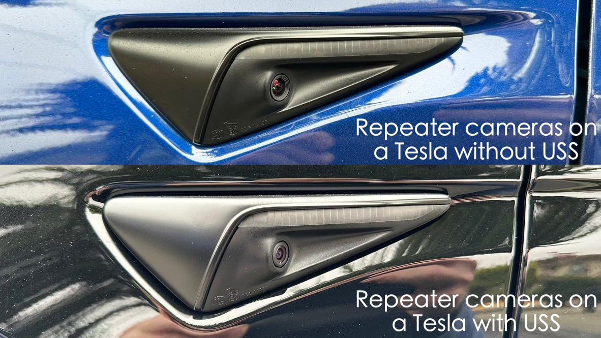 The repeater camera on a Tesla without USS compared to a current Tesla with USS