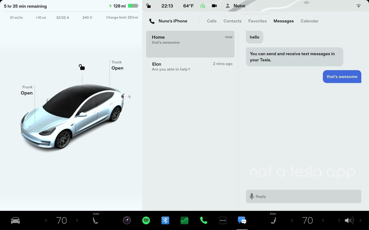 Your Tesla will display and read incoming text messages