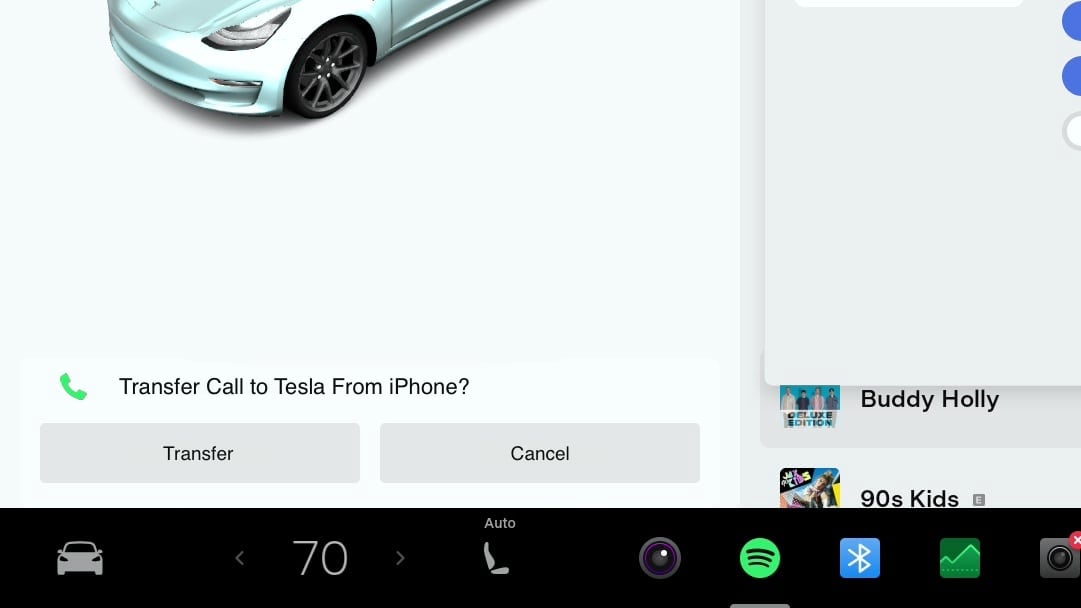 Tesla Transfer Call to Vehicle feature in update 2022.44.30.5