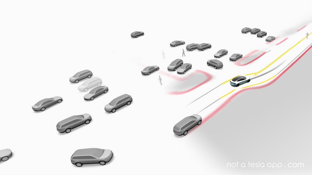 Tesla's FSD Beta navigating a parking lot