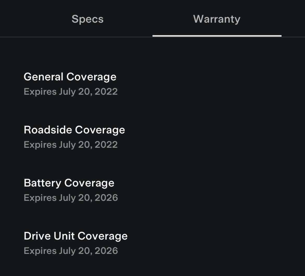 Tesla adds warranty information to its app