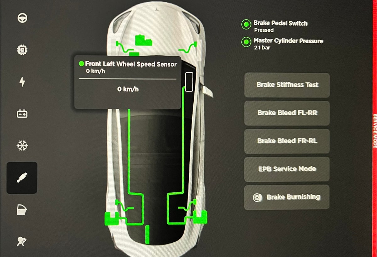 Tesla has added a new brakes panel to service mode to improve brake maintenance