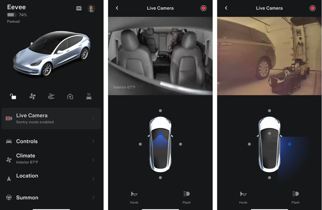You can view live footage from your vehicle in the Tesla app
