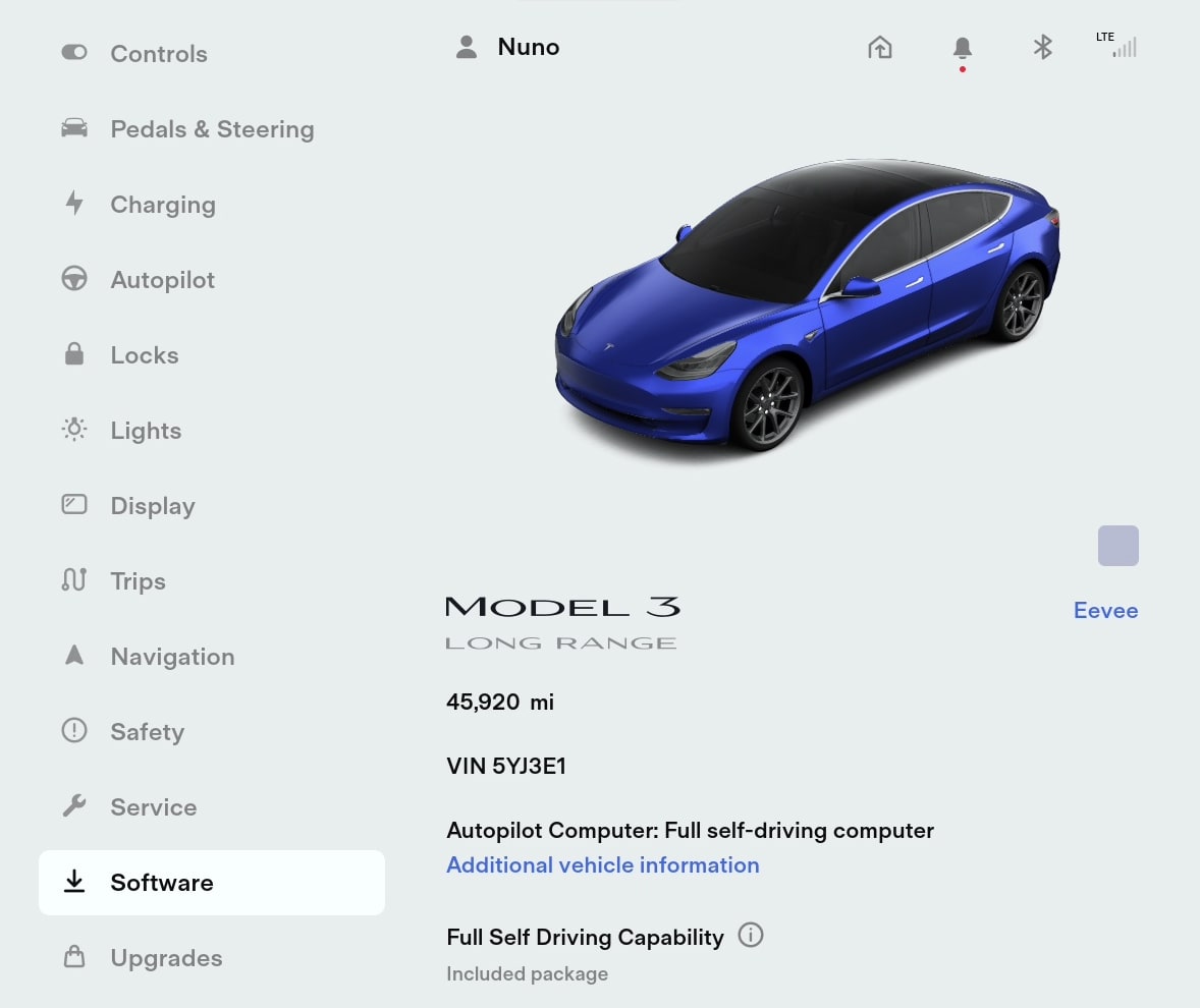 You can name your Tesla by navigating to the vehicle's Software menu