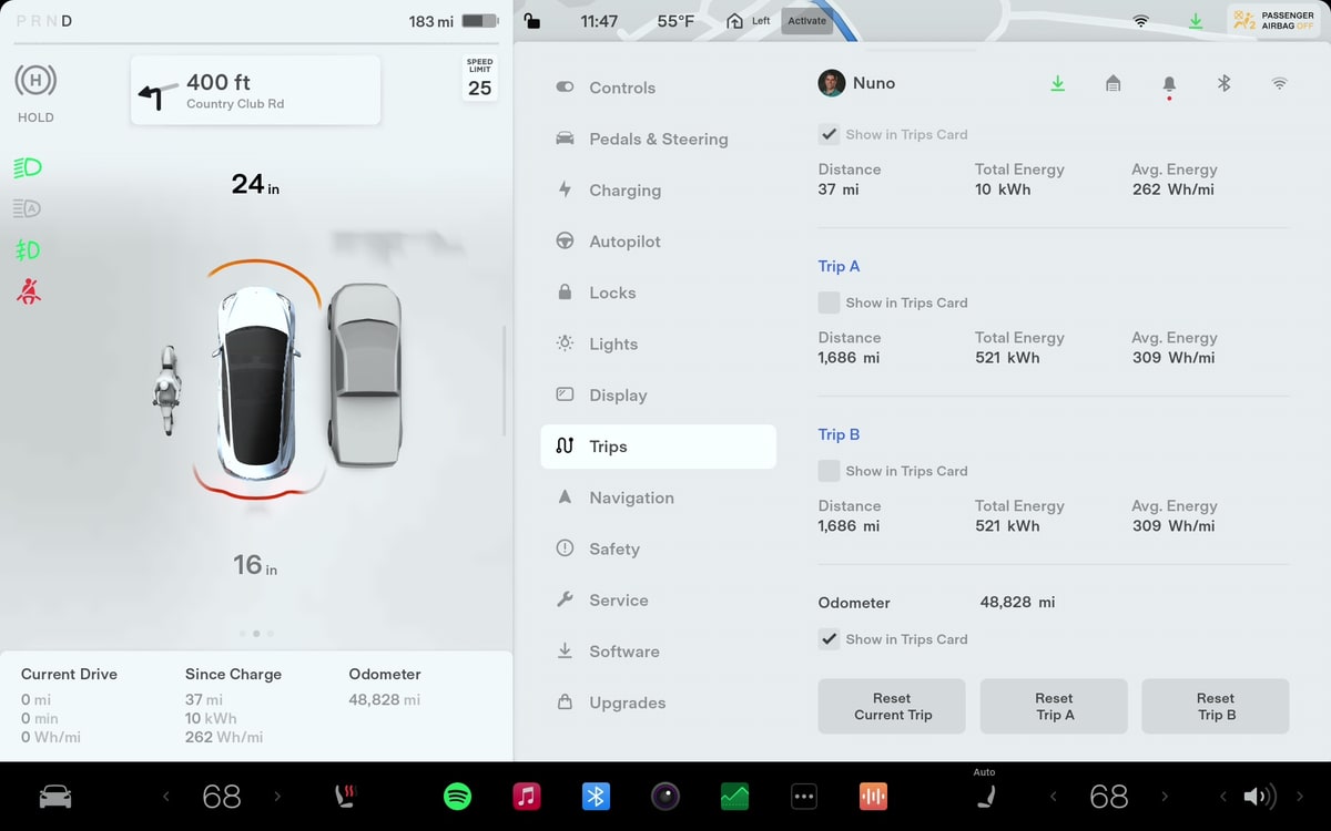 tesla model y trip meter