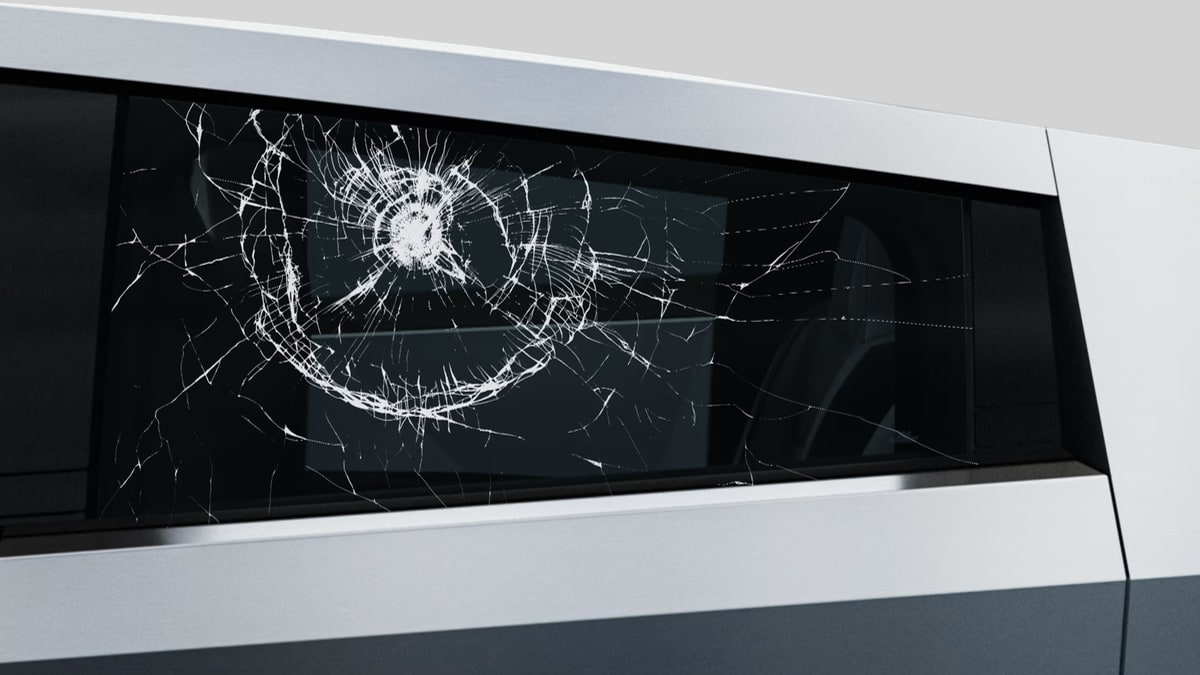 The OMFG glass decal for the Cybertruck