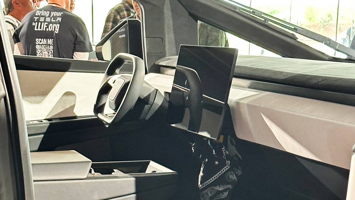 The Cybertruck was displayed with a circular yoke steering wheel