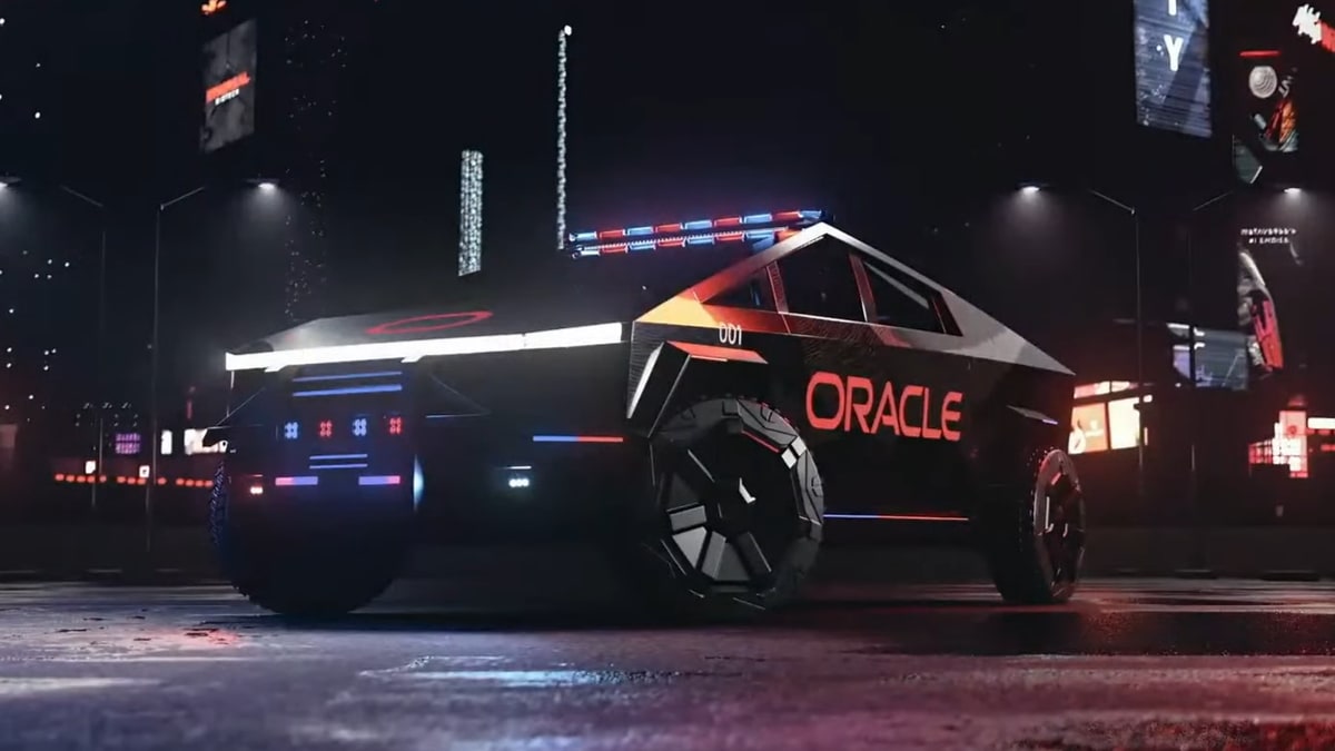 Oracle teases a Cybertruck police cruiser