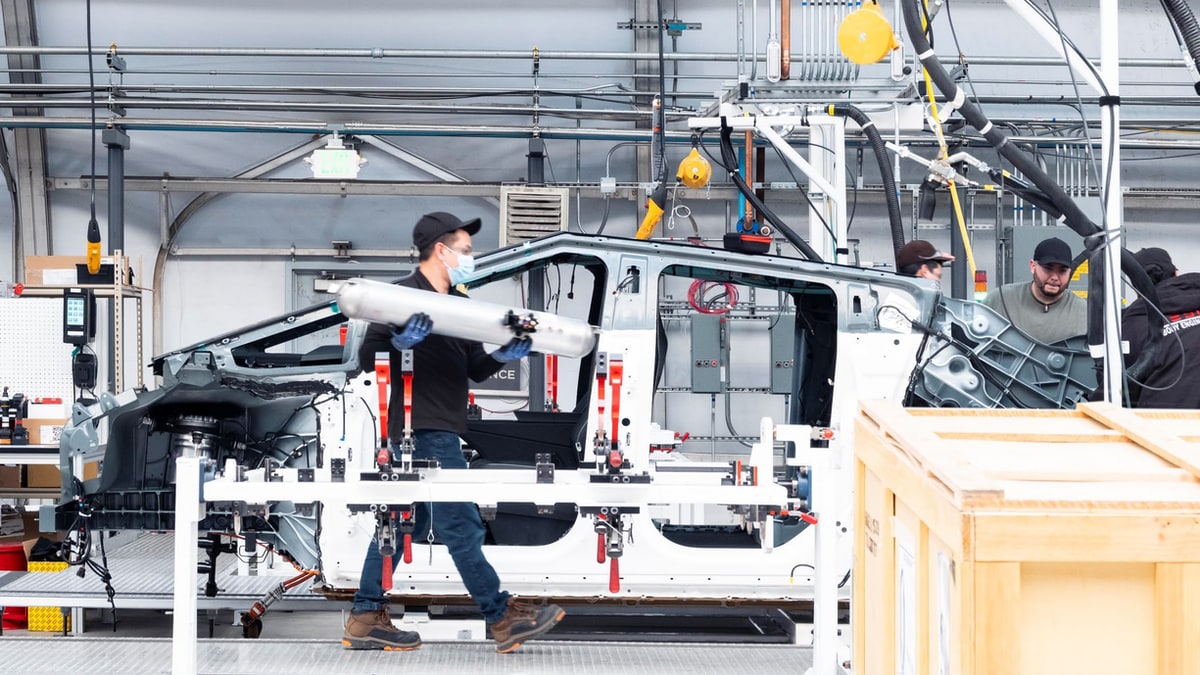 A peek at the Tesla Cybertruck being built