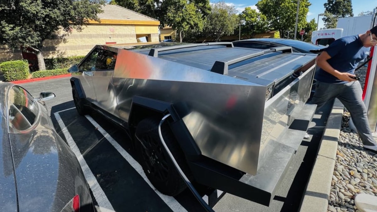 The Tesla Cybertruck is spotted with a roof/bed rack