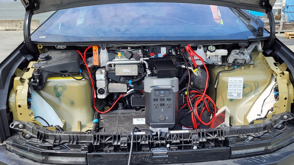 A sticker in the frunk reveals this Cybertruck is a dual motor