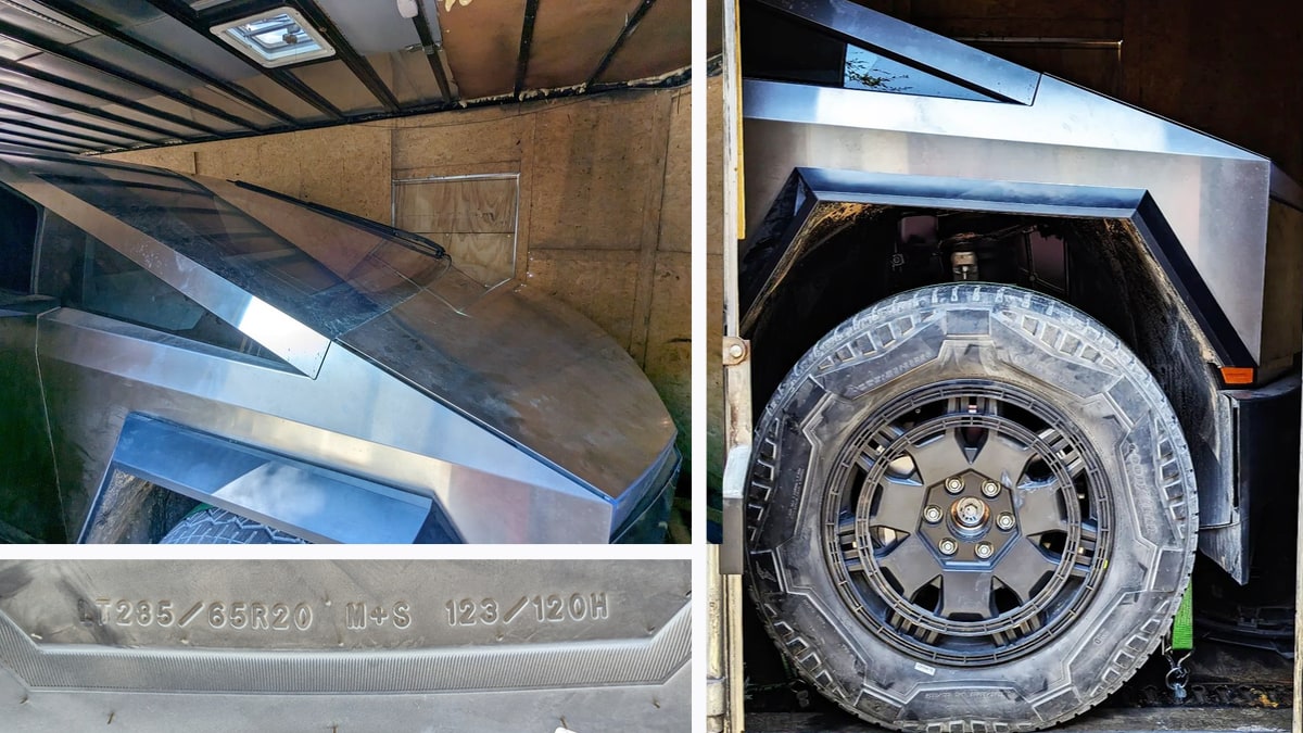 A close up view of the Cybertruck's tires