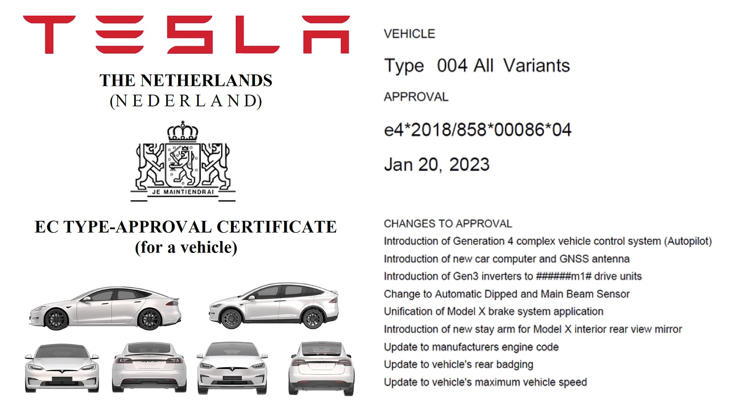European document reveals that Tesla is adding hardware 4.0 to the Model S and Model X
