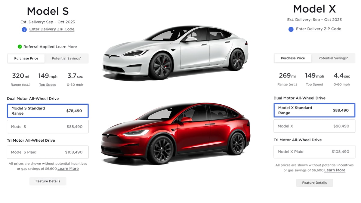 Tesla has introduced a 'Stanard Range' varient of the Model S and Model X