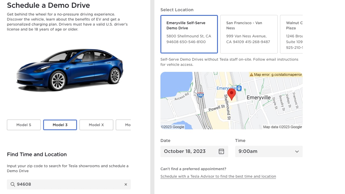 Tesla has started to offer self-serve demo drives