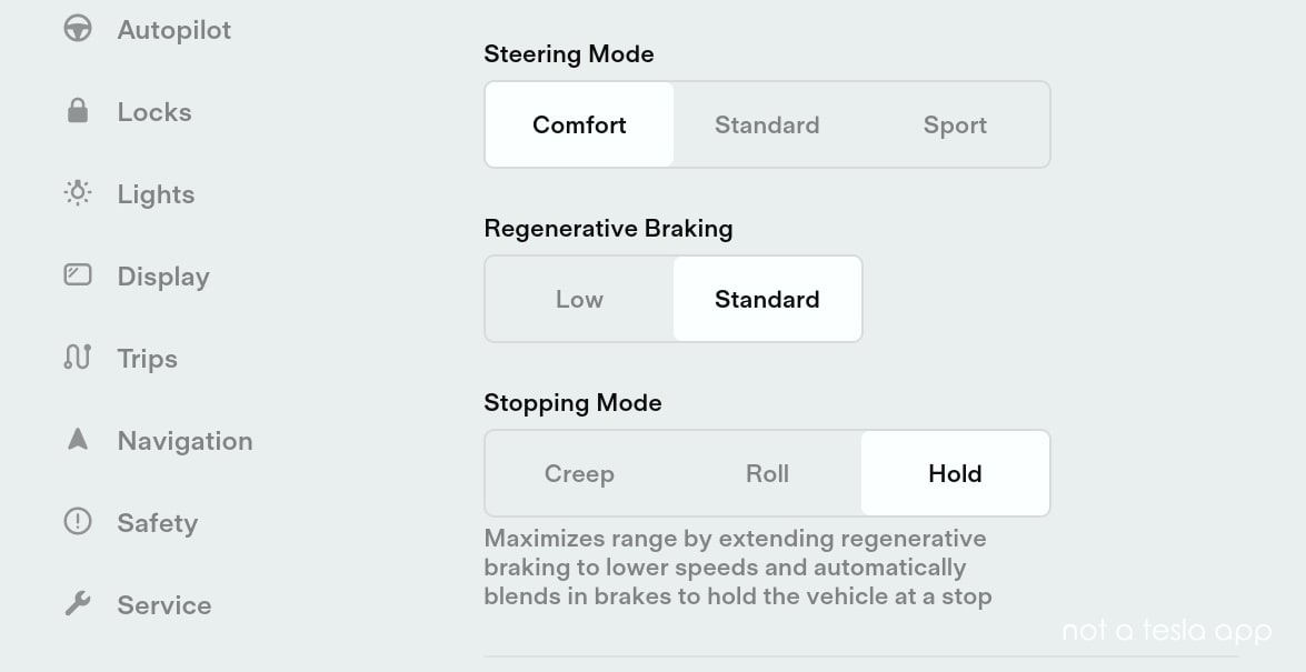 Tesla offers three stopping modes