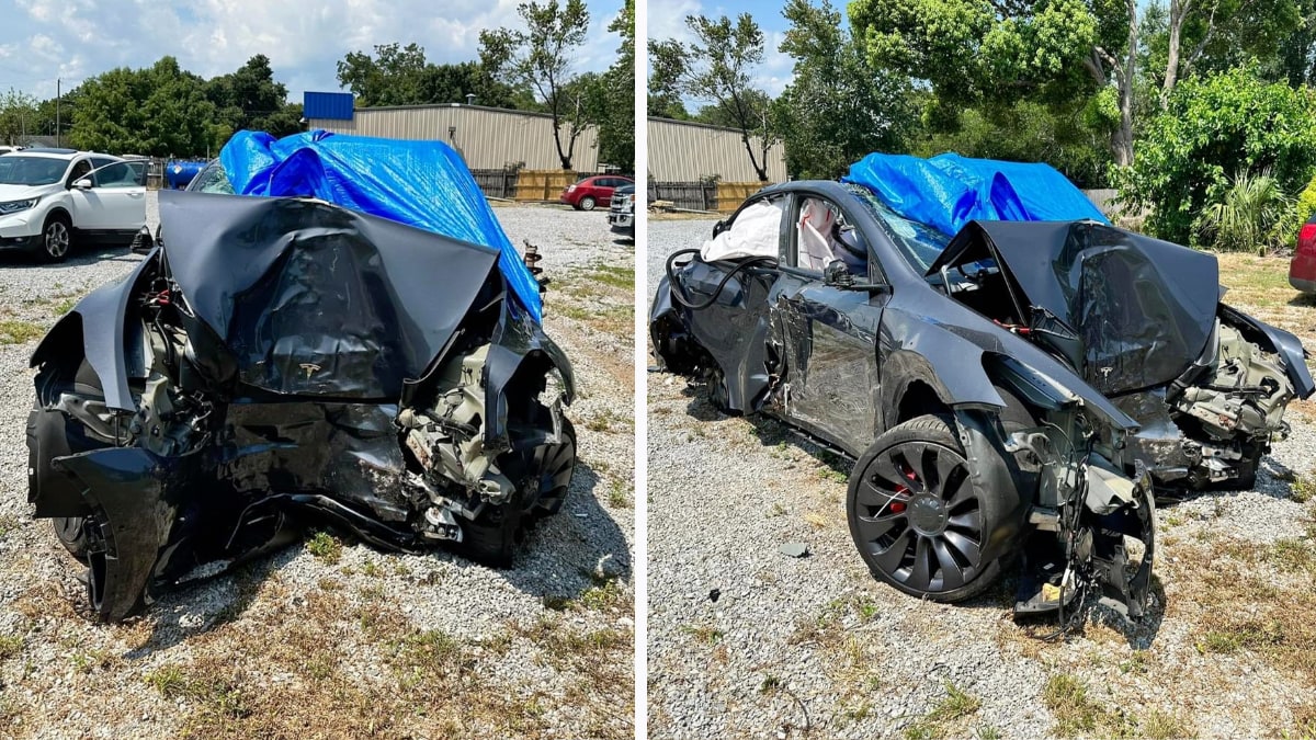 Driver survives after being side-swiped and pushed it into a tree by a truck