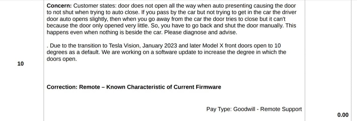 Tesla service says a vision update will improve the Model X's auto-presenting doors