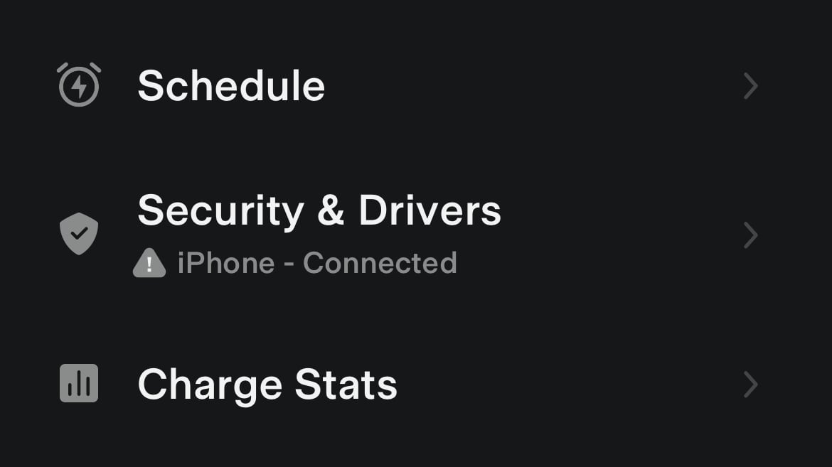 Tesla Security Section feature in update 4.12