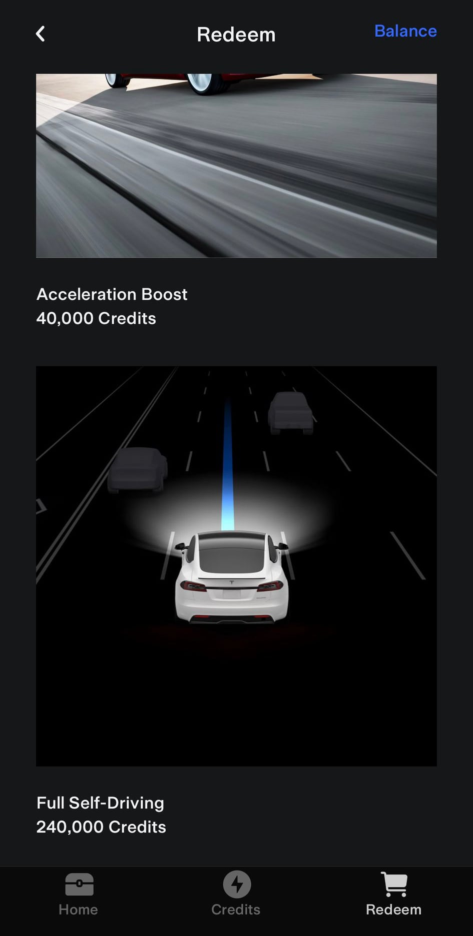 Tesla Redeem Points for Vehicle Upgrades feature in update 4.17