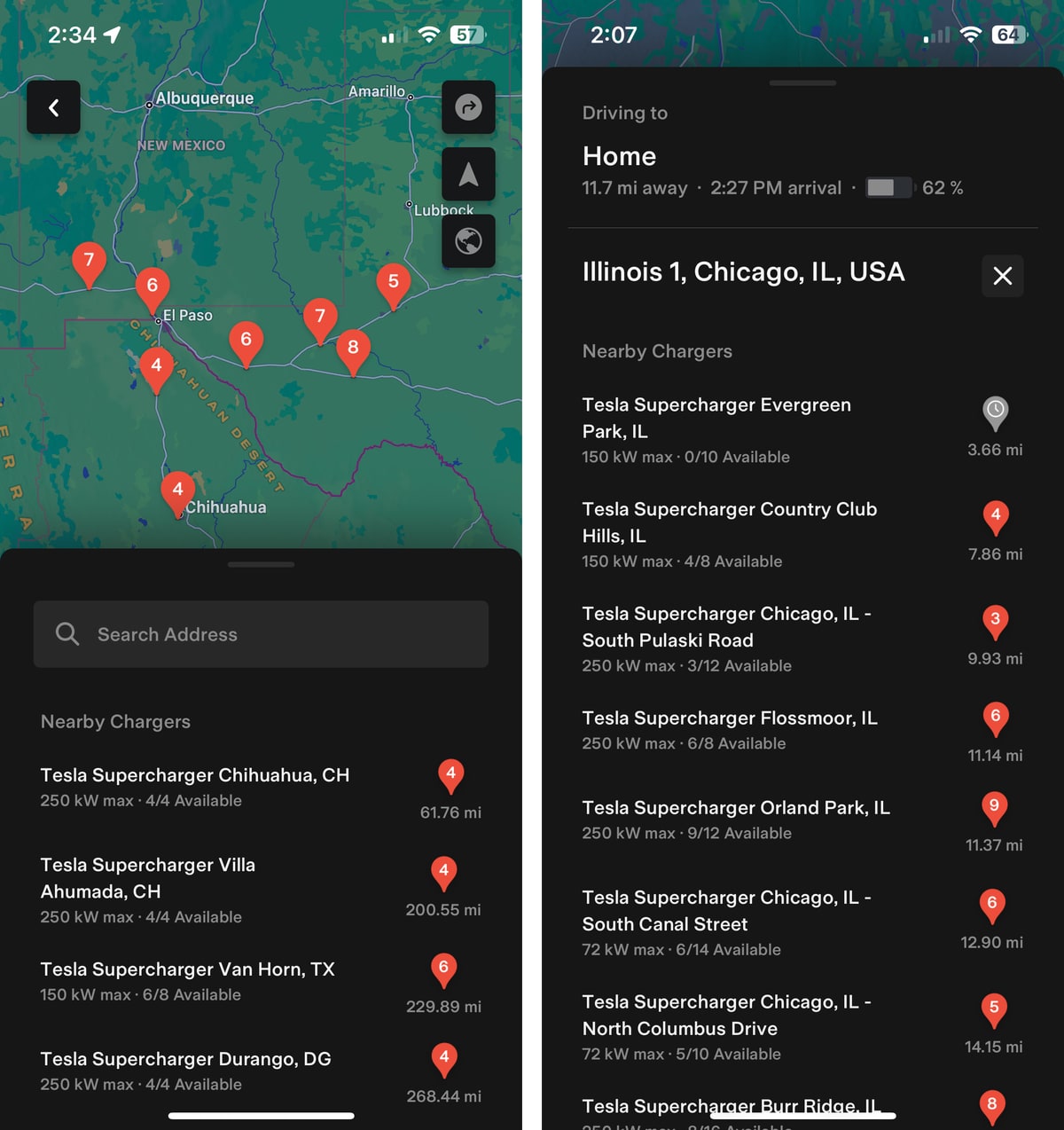 Tesla Search for Superchargers feature in update 4.18